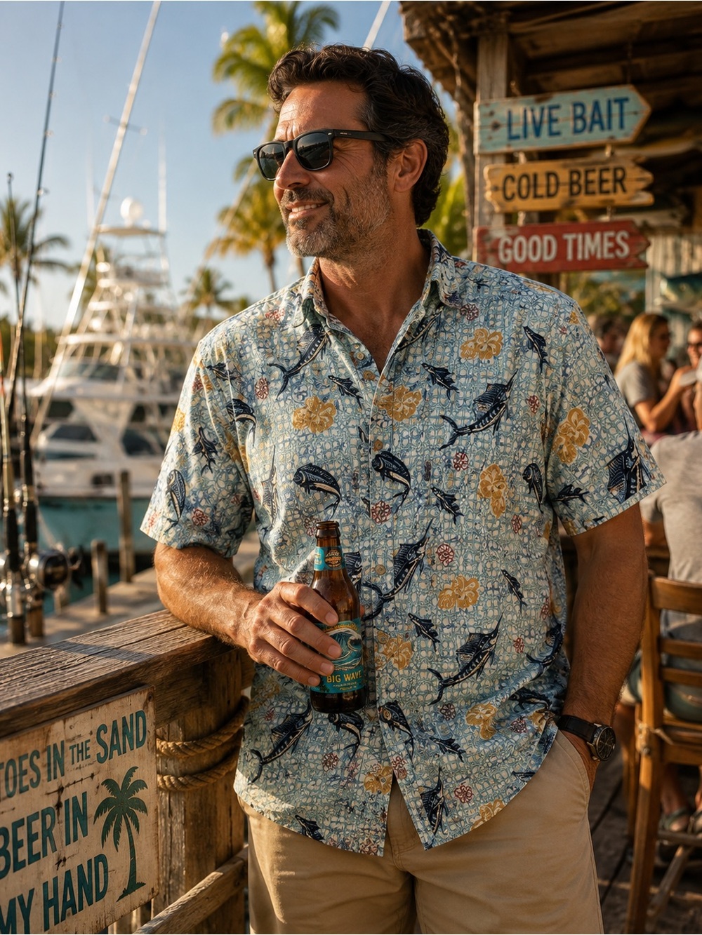 Sportif USA Fishing Hawaiian Camp Shirt Mens Large 100% Cotton